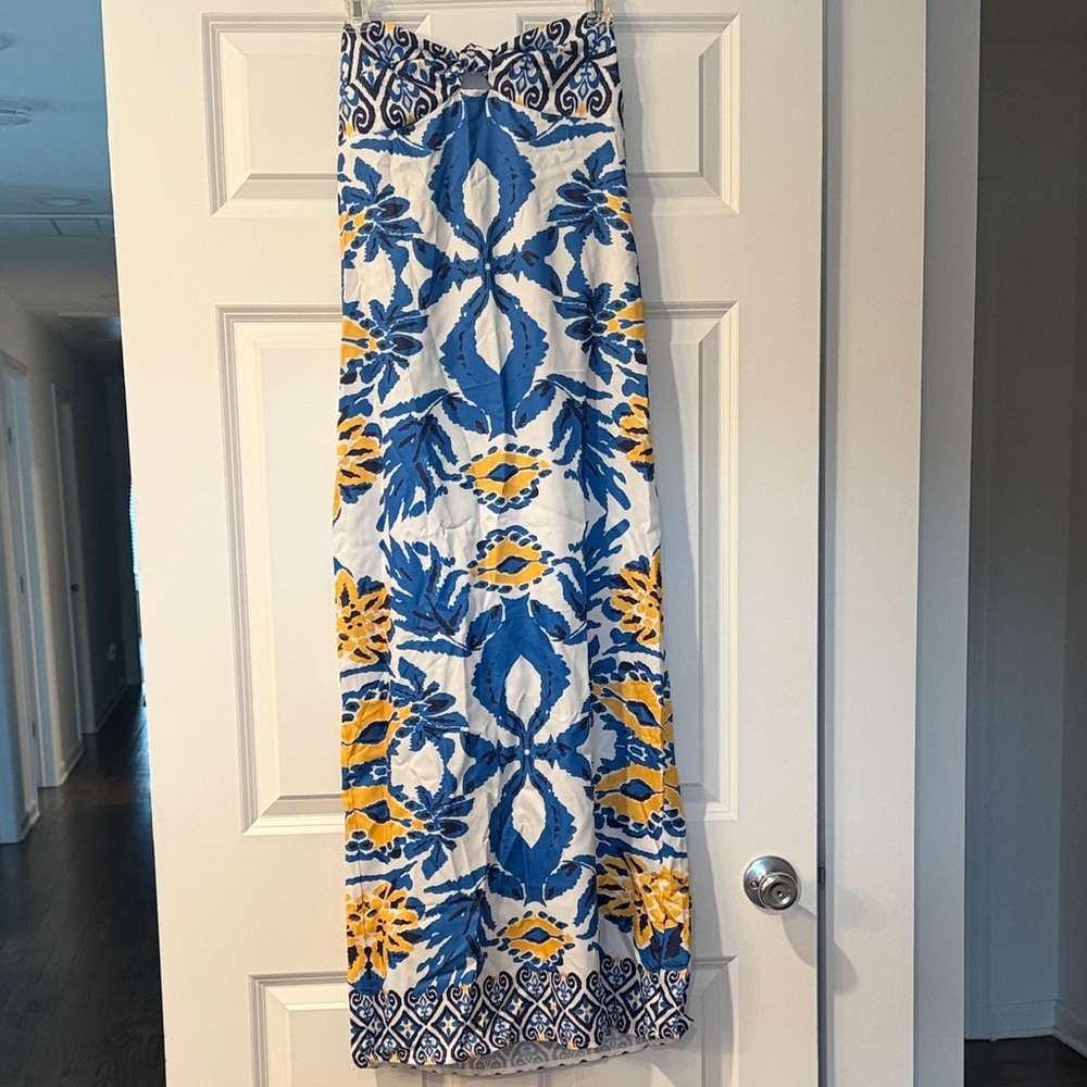 SHEIN Strapless Dress in Blue and Yellow